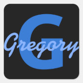 Blauwe naam en monogram vierkante sticker (Voorkant)