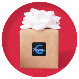 Blauwe naam en monogram vierkante sticker