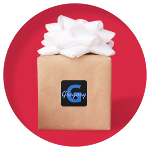 Blauwe naam en monogram vierkante sticker