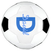 Blauwe naam en monogram voetbal (Gedraaid)