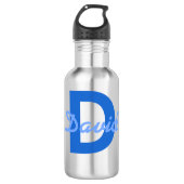 Blauwe naam en monogram waterfles  (Voorkant)