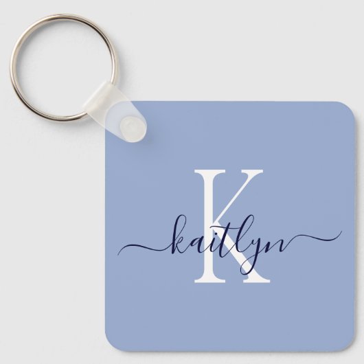 Blauwe naam Initiaal monogram Sleutelhanger (Voorkant)