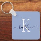 Blauwe naam Initiaal monogram Sleutelhanger (Voorkant)