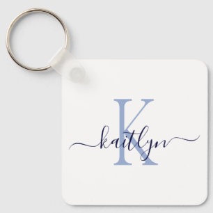 Blauwe naam Initiaal monogram Sleutelhanger