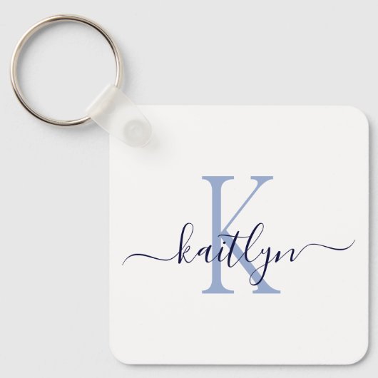 Blauwe naam Initiaal monogram Sleutelhanger (Voorkant)