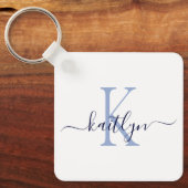 Blauwe naam Initiaal monogram Sleutelhanger (Voorkant)