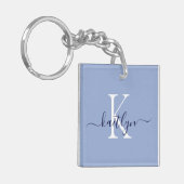 Blauwe naam initiaal monogram sleutelhanger (Voorkant Links)