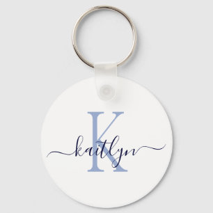 Blauwe naam initiaal monogram sleutelhanger