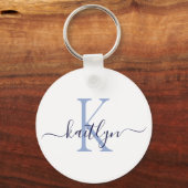 Blauwe naam initiaal monogram sleutelhanger (Achterkant)