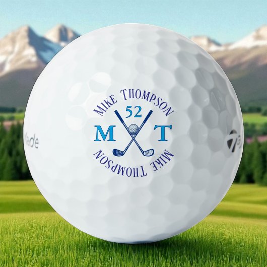 Blauwe naam, initialen en leeftijd - Logo Golfballen