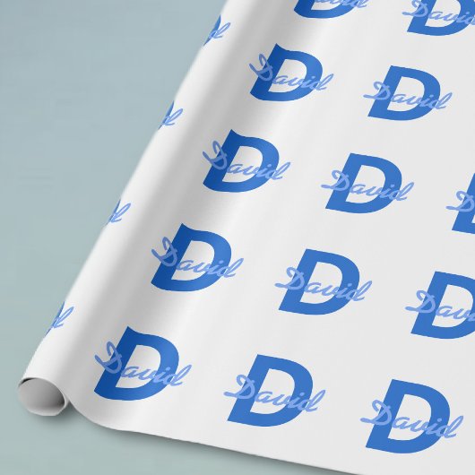 Blauwe naam & monogram cadeaupapier