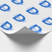Blauwe naam & monogram cadeaupapier (Hoek)