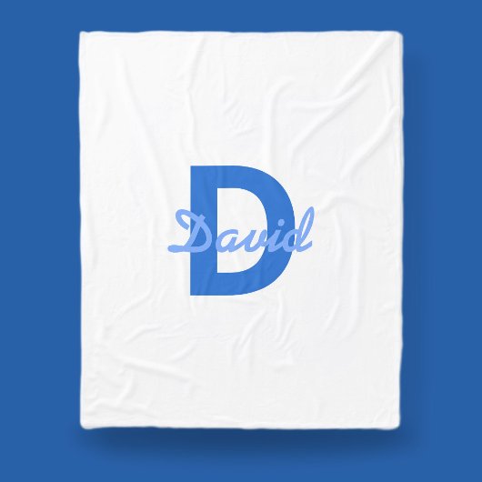 Blauwe naam & monogram fleece deken