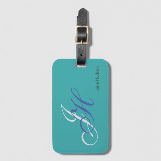 Blauwe Naam Monogram Initialen Eenvoudig Duidelijk Bagagelabel (Voorkant (verticaal))