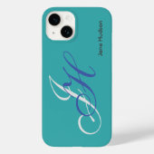 Blauwe Naam Monogram Initialen Eenvoudig Duidelijk Case-Mate iPhone Case (Achterkant)