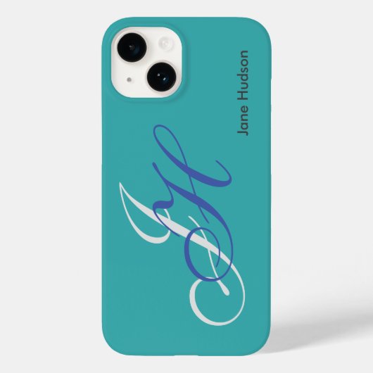 Blauwe Naam Monogram Initialen Eenvoudig Duidelijk Case-Mate iPhone Case (Achterkant)