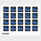 Blauwe naam & monogram vierkante sticker (Vel)