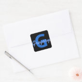 Blauwe naam & monogram vierkante sticker (Envelop)