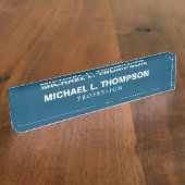 Blauwe naamplaat met naam en beroep naambordje (Zijkant)