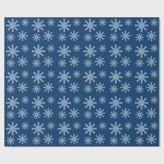 Blauwe Nacht en Witte Sneeuwvlokken Cadeaupapier (Vlak)