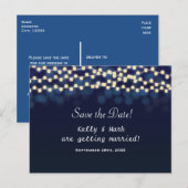 Blauwe Nacht Hemel Slingerlichten Save Date Postka Aankondigingskaart (Voorkant / Achterkant)