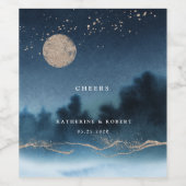 Blauwe Nacht Landschap Bruiloft Wijn Label Set Etiket (Enkel label)