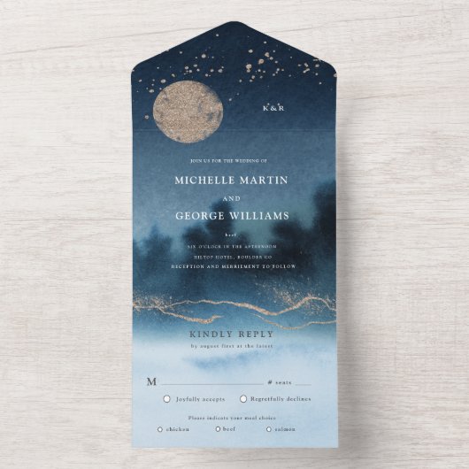Blauwe Nacht Landschap Huwelijk Alles In Een Uitno All In One Uitnodiging (Binnen)