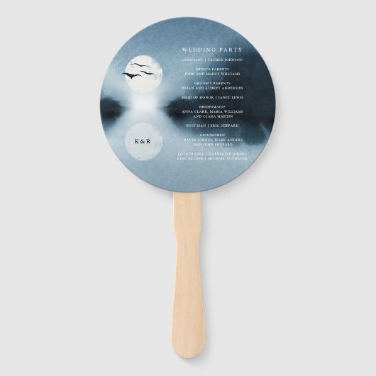 Blauwe Nacht Landschap Huwelijksprogramma Hand Fan Handwaaier (Achterkant)