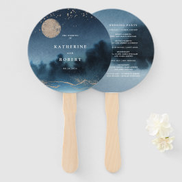 Blauwe Nacht Landschap Huwelijksprogramma Hand Fan Handwaaier