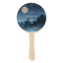 Blauwe Nacht Landschap Huwelijksprogramma Hand Fan