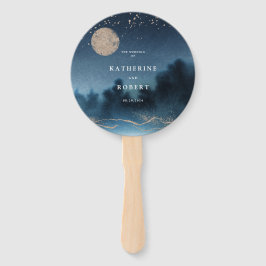 Blauwe Nacht Landschap Huwelijksprogramma Hand Fan Handwaaier