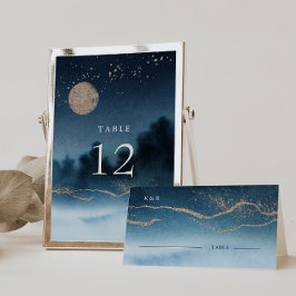 Blauwe Nacht Landschap Trouwtafel Nummer Kaart