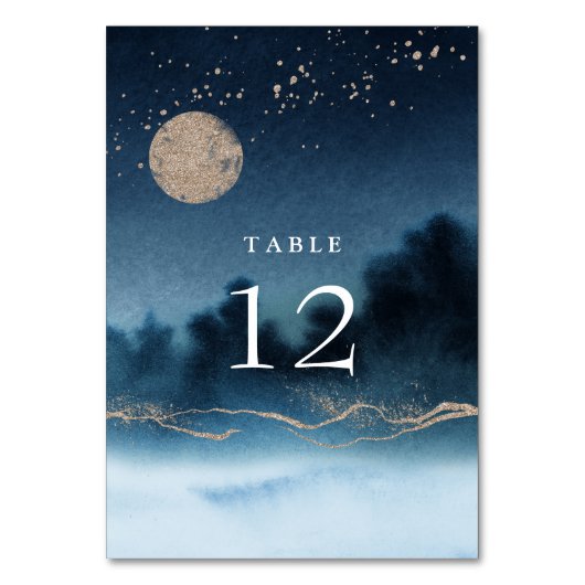Blauwe Nacht Landschap Trouwtafel Nummer Kaart (Achterkant)