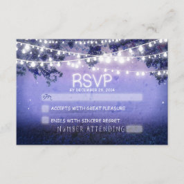 blauwe nacht & lantaarns rustieke bruiloft RSVP Kaartje