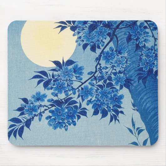 Blauwe Nacht Maan Kersenboom Japans Muismat (Voorkant)
