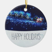 Blauwe nacht met kerstman, rendier en slee keramisch ornament (Voorkant)