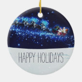 Blauwe nacht met kerstman, rendier en slee keramisch ornament (Achterkant)