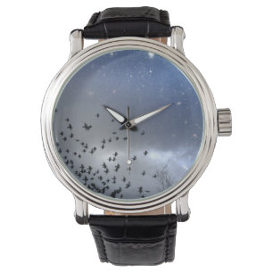 Blauwe nacht sterrenhemel horloge