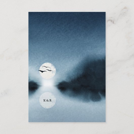 Blauwe Nacht Waterverf Landschap Bruiloft Details Informatiekaartje (Achterkant)