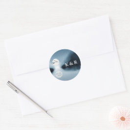 Blauwe Nacht Waterverf Landschap Bruiloft Monogram Ronde Sticker