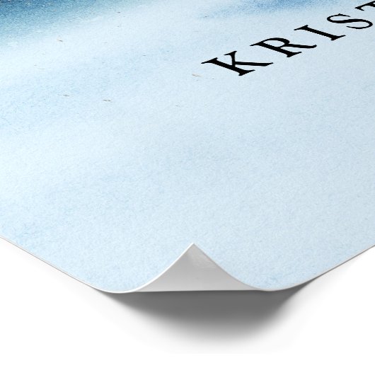 Blauwe Nacht Waterverf Landschap Bruiloft Welkom Poster (Hoek)