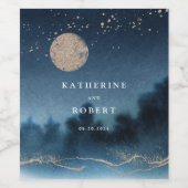 Blauwe Nacht Waterverf Landschap Bruiloft Wijn Lab Wijn Etiket (Enkel label)