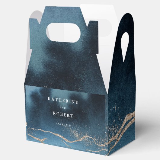 Blauwe Nacht Waterverf Landschap Monogram Bruiloft Bedankdoosjes (Geopend)