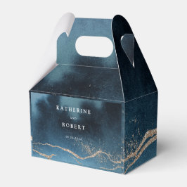 Blauwe Nacht Waterverf Landschap Monogram Bruiloft Bedankdoosjes