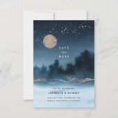 Blauwe nacht Waterverf Landschap Save the Date Kaart (Voorkant)