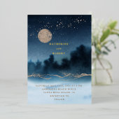 Blauwe Nacht Waterverf Landschapsbruiloft Folie Uitnodiging (Staand Voorkant)