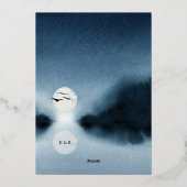 Blauwe Nacht Waterverf Landschapsbruiloft Folie Uitnodiging (Achterkant)