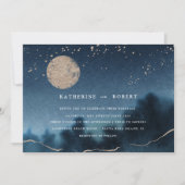 Blauwe Nacht Waterverf Landschapsbruiloft Kaart (Voorkant)