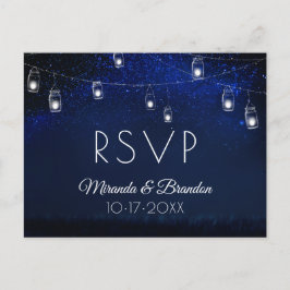 Blauwe nacht Zilveren Mason Jar String Lights RSVP Briefkaart