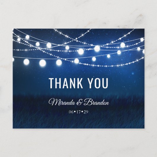 Blauwe Nacht & Zilveren Strijklichten Dank u Aankondigingskaart (Voorkant)